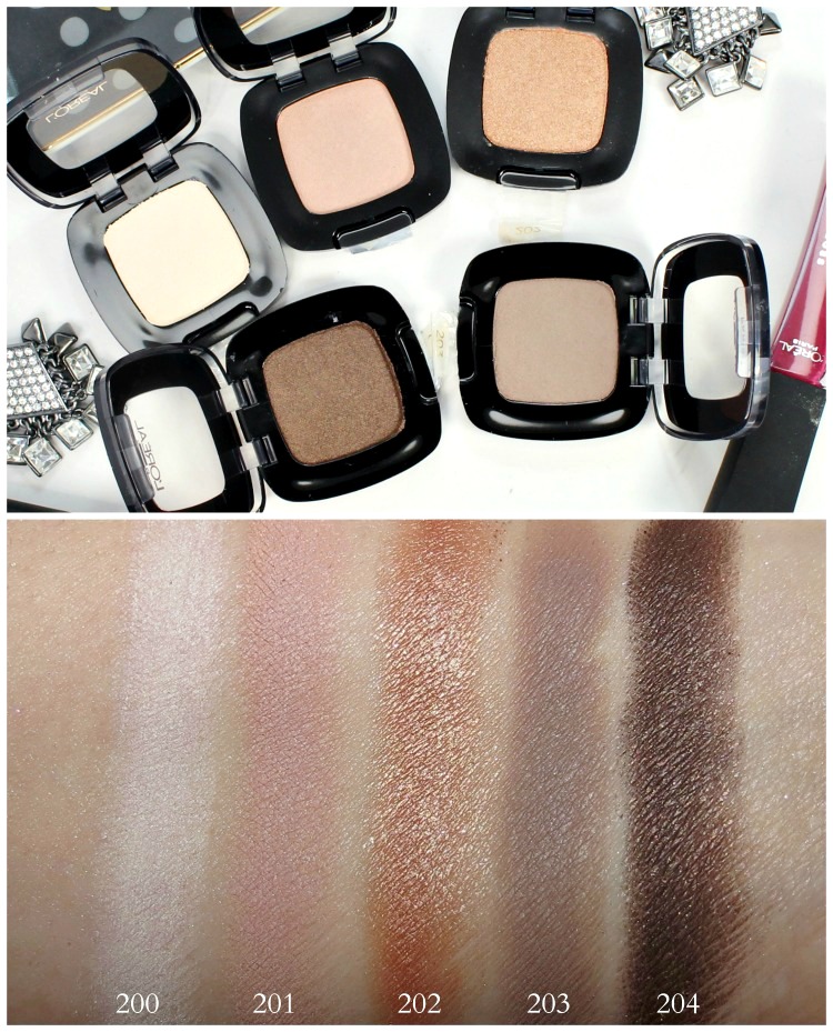 L'Oreal Colour Riche Eye Shadow Swatches 200 201 202 203 204