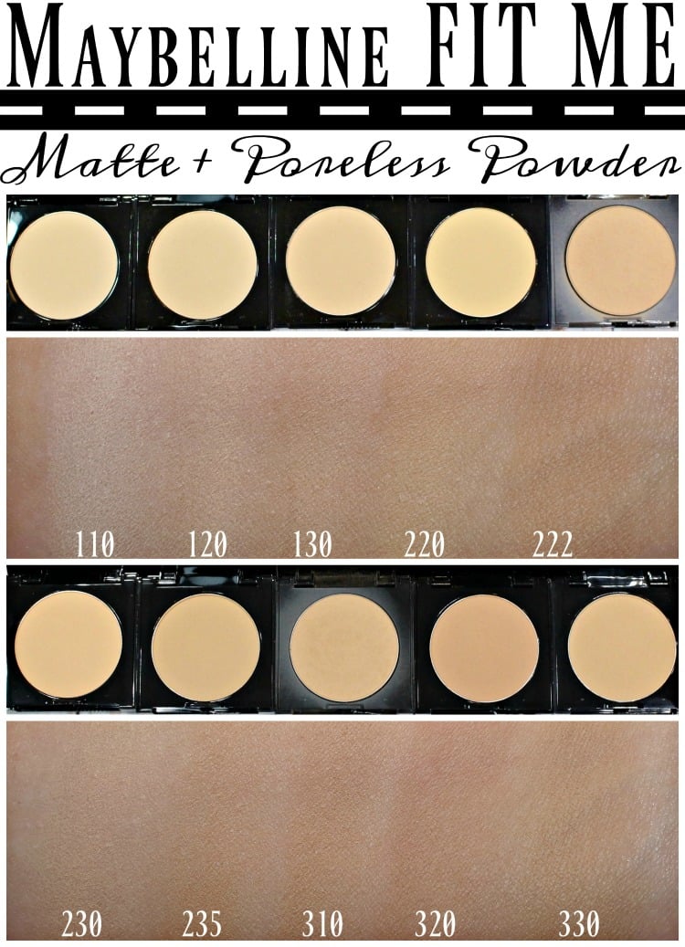 Maybelline Fit Me Matte & Poreless Powder swatches review swatch pics